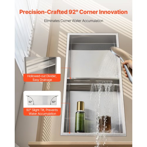 Duschnische 33,0 x 63,5 x 10,2 cm Wandeinbauregal Edelstahl Silber