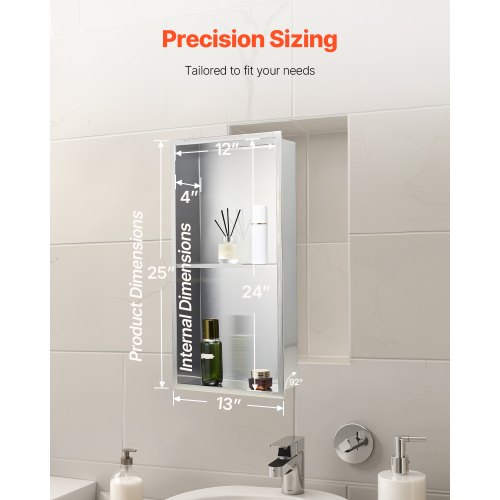 Duschnische 33,0 x 63,5 x 10,2 cm Wandeinbauregal Edelstahl Silber