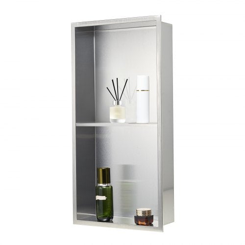 Shower niche 33.0 x 63.5 x 10.2 cm Recessed wall shelf Stainless steel Silver