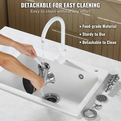 Manual meat grinder, 304 stainless steel hand meat grinder with suction cup + steel table clamp, minced meat sausage machine and 2 cutting plates, sausage tube, grinding head for beef pepper cake