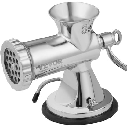 Manual meat grinder, 304 stainless steel hand meat grinder with suction cup + steel table clamp, minced meat sausage machine and 2 cutting plates, sausage tube, grinding head for beef pepper cake