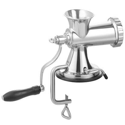 Manual meat grinder, 304 stainless steel hand meat grinder with suction cup + steel table clamp, minced meat sausage machine and 2 cutting plates, sausage tube, grinding head for beef pepper cake