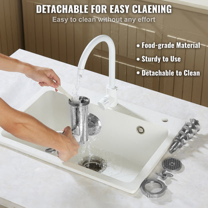 Manuell köttkvarn, 304 handköttkvarn i rostfritt stål med stålbordsklämma, köttfärskorvmaskin och 2 skärplattor, kaktillbehör, korvrör för nötpepparsvampkaka