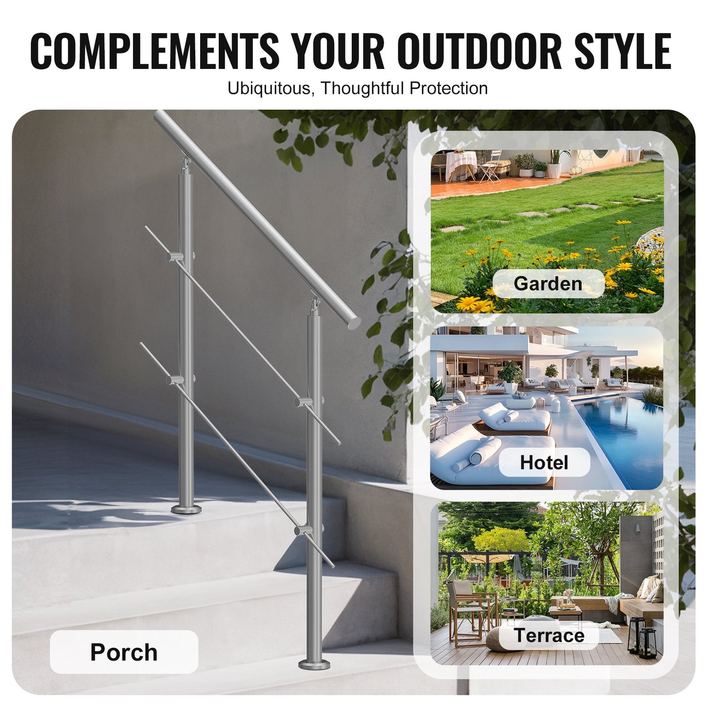 39,4 tum ledstänger för utomhustrappa 2 tvärbalkar Trappa för verandadäck