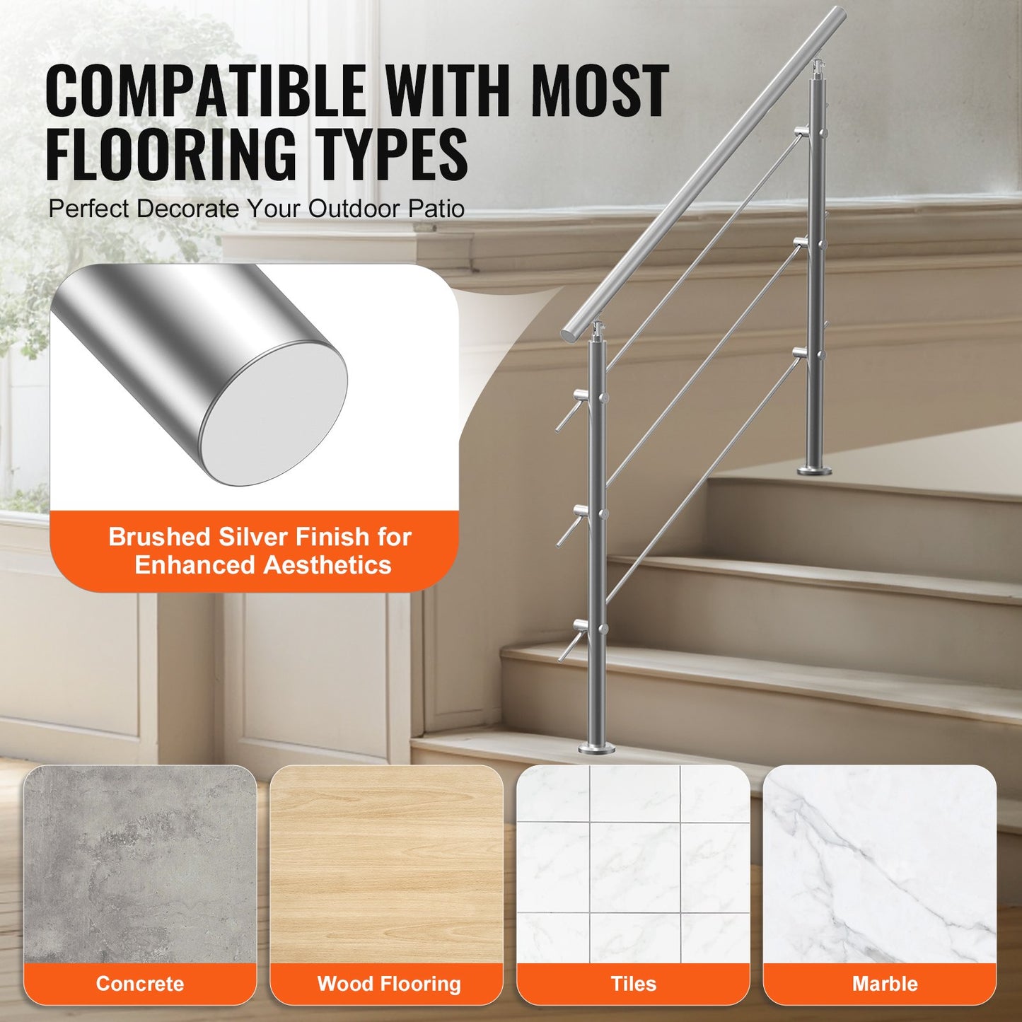 47,2 Zoll Handläufe für Außentreppen 3 Querstangen Treppe für Veranda Deck