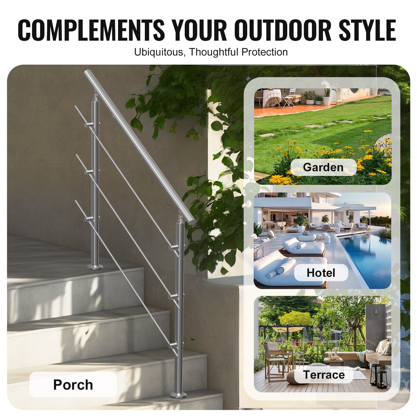 47,2 Zoll Handläufe für Außentreppen 3 Querstangen Treppe für Veranda Deck