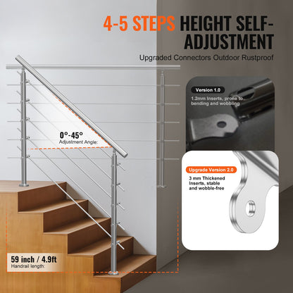 59in Handrails for Outdoor Stairs 5 Crossbars Stairs for Porch Deck