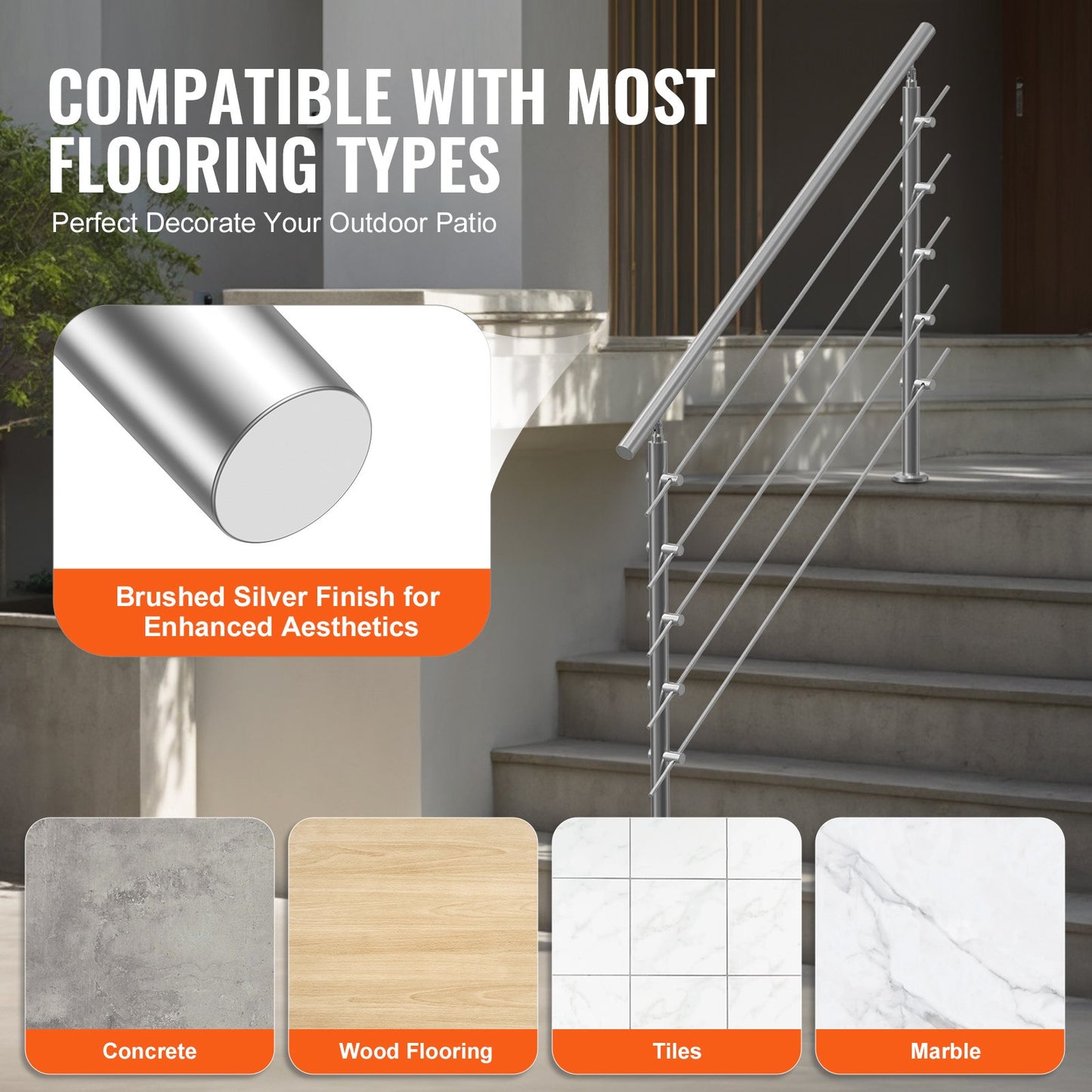 59in Handrails for Outdoor Stairs 5 Crossbars Stairs for Porch Deck