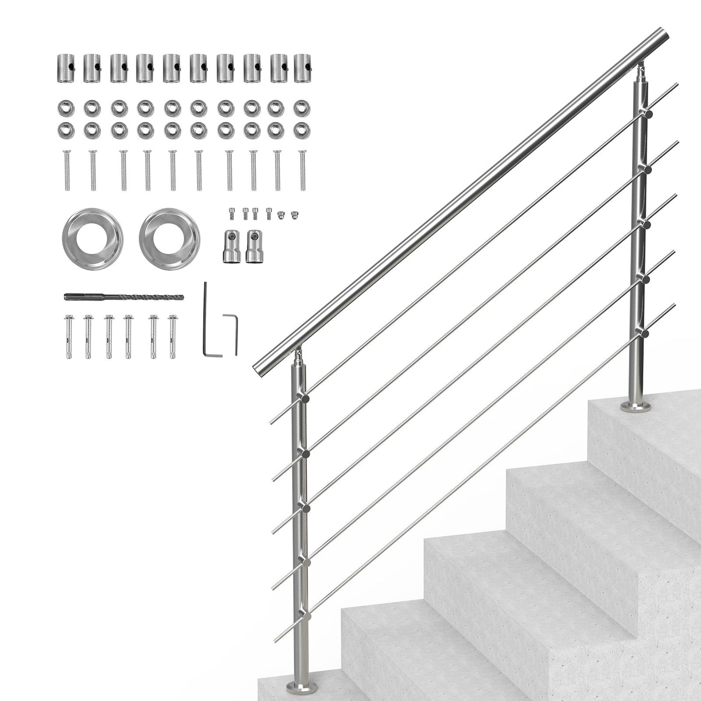 59in Handrails for Outdoor Stairs 5 Crossbars Stairs for Porch Deck
