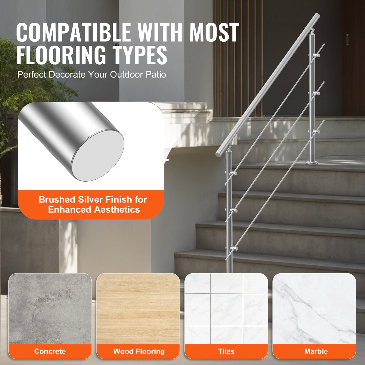 59in ledstänger för utomhustrappa 3 tvärstänger Trappa för verandadäck