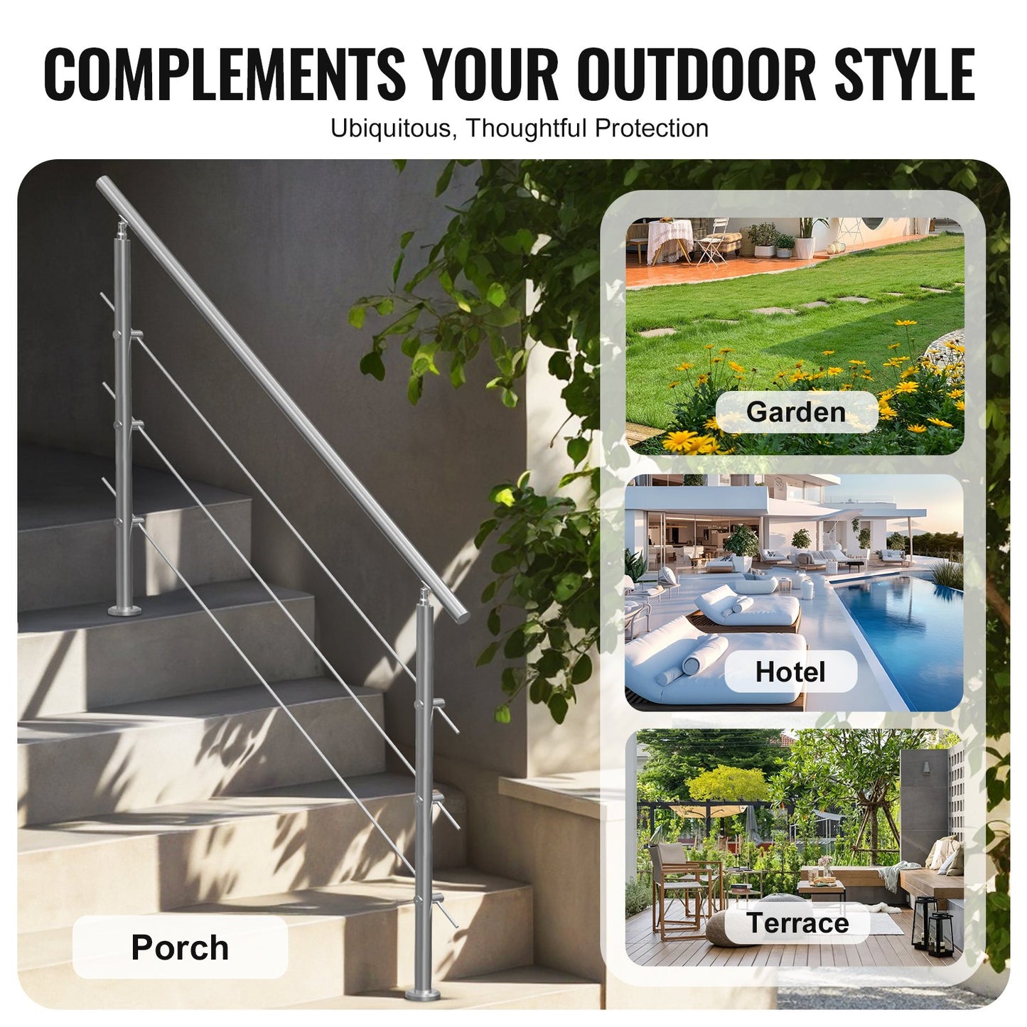 59in ledstänger för utomhustrappa 3 tvärstänger Trappa för verandadäck