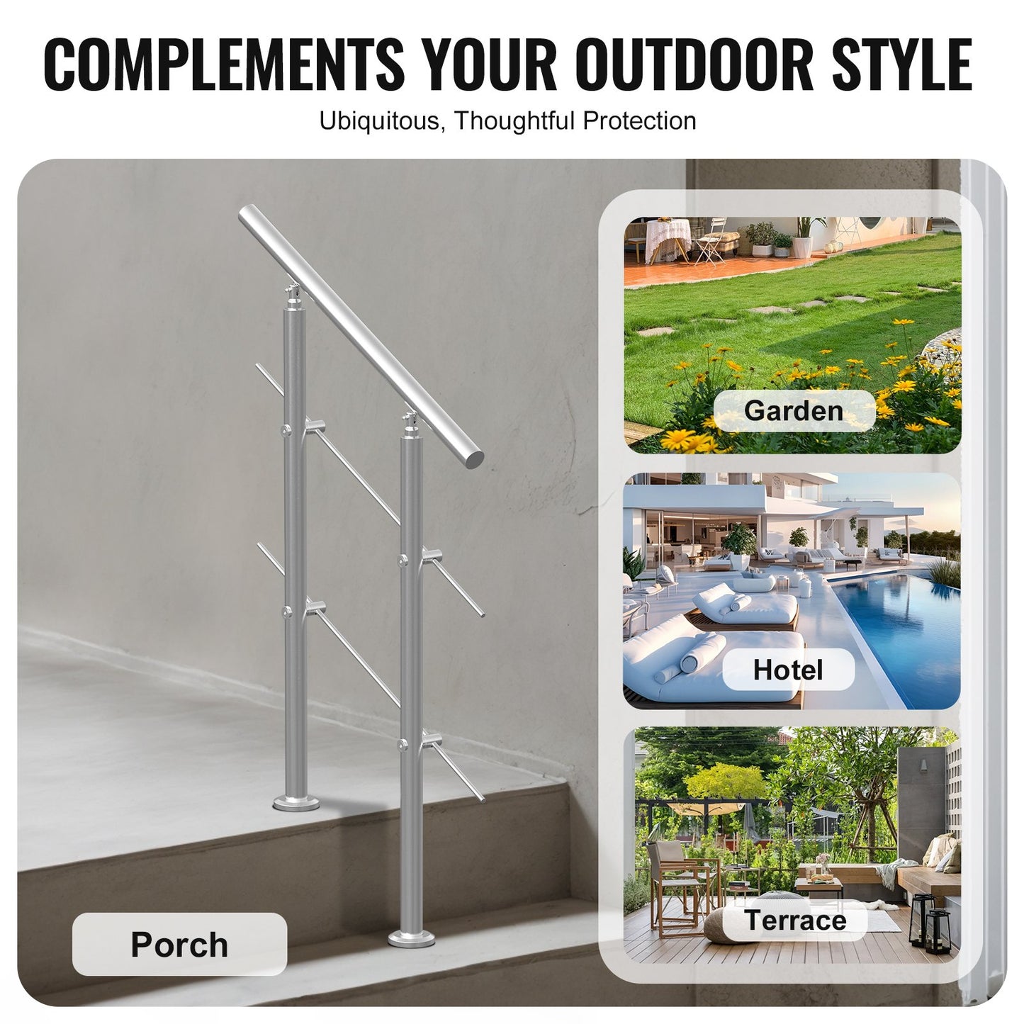 31,5 Zoll Außentreppenhandläufe 2 Querstangen Treppen für Veranda Deck