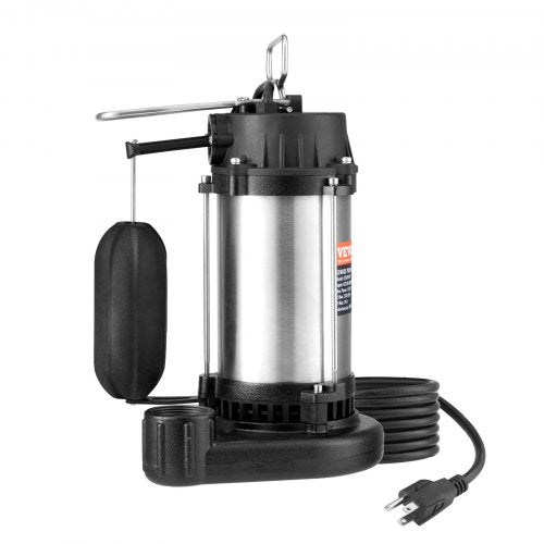 Submersible Sewage Pump, 0.5HP 4188GPH, Cast Iron Sewage Water Pump with 24 ft Lift 10 ft Power Cord and Automatic Float Switch, Stainless Steel for Clean Flooded Basement Yard Farm Sewer