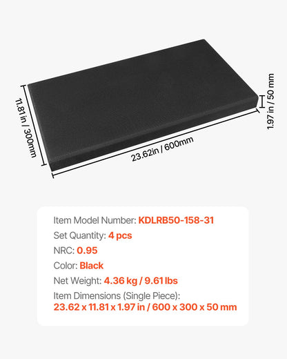 4 PCS Acoustic Panels, 2 inch Thick 23.6 x 11.8 inch Fiberglass Sound Absorbing Panels, Self-adhesive Soundproof Wall Boards, for Studios, Office, Home Theater,Meeting Room, Black