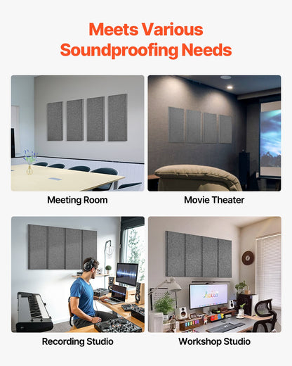4 PCS Acoustic Panels, 2 inch Thick 23.6 x 11.8 inch Fiberglass Sound Absorbing Panels, Self-adhesive Soundproof Wall Boards, for Studios, Office, Home Theater,Meeting Room, Gray