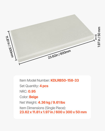4 PCS Acoustic Panels, 2 inch Thick 23.6 x 11.8 inch Fiberglass Sound Absorbing Panels, Self-adhesive Soundproof Wall Boards, for Studios, Office, Home Theater,Meeting Room, Beige