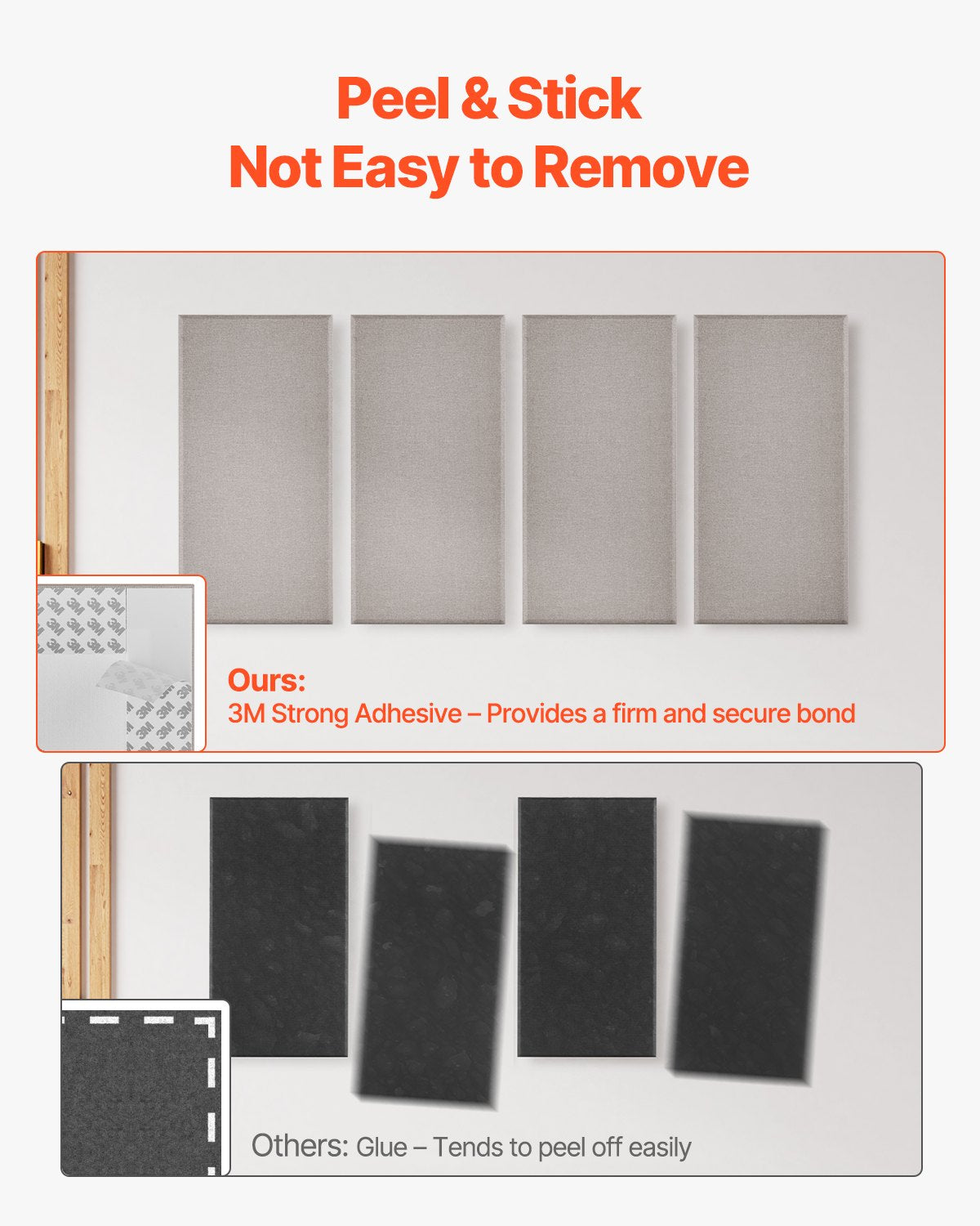 4 PCS Acoustic Panels, 2 inch Thick 23.6 x 11.8 inch Fiberglass Sound Absorbing Panels, Self-adhesive Soundproof Wall Boards, for Studios, Office, Home Theater,Meeting Room, Camel
