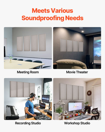 4 PCS Acoustic Panels, 2 inch Thick 23.6 x 11.8 inch Fiberglass Sound Absorbing Panels, Self-adhesive Soundproof Wall Boards, for Studios, Office, Home Theater,Meeting Room, Camel