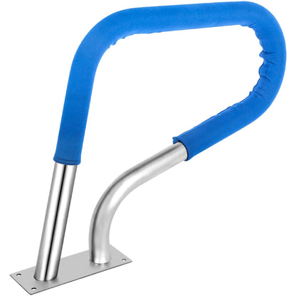 Poolgeländer, 76,2 x 55,9 cm, Poolgeländer, Edelstahl 304, 113,3 kg Tragkraft, silberner, rostfreier Poolhandlauf, benutzerfreundlicher Poolhandlauf mit blauem Griffschutz und M8-Bohrer und selbstschneidenden Schrauben