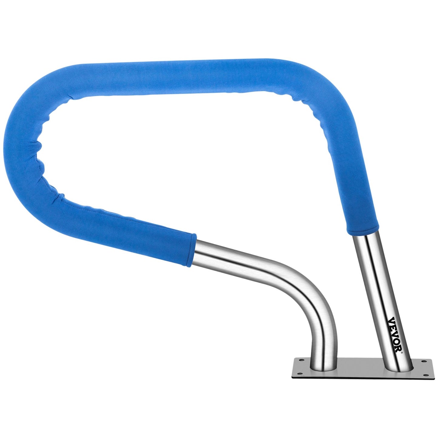 Poolgeländer, 76,2 x 55,9 cm, Poolgeländer, Edelstahl 304, 113,3 kg Tragkraft, silberner, rostfreier Poolhandlauf, benutzerfreundlicher Poolhandlauf mit blauem Griffschutz und M8-Bohrer und selbstschneidenden Schrauben