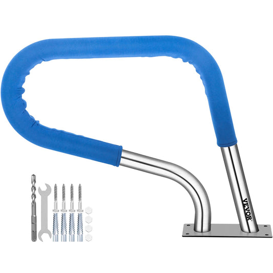 Pool Railing 32x23" Pool Railing 304 Stainless Steel 250LBS Load Capacity Silver Rustproof Pool Handrail Humanized Pool Handrail with Blue Grip Protection &amp; M8 Drill and Self-Tapping Screws