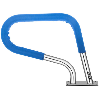 Poolräcke 32x23" Poolräcke 304 Rostfritt stål 250LBS Lastkapacitet Silver Rostskyddad poolhandledare Humaniserad poolhandledare med blått greppskydd & M8 borr och självtejpande skruvar