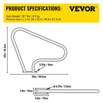 Poolräcke 39x32" Poolräcke 304 Rostfritt stål 250LBS Lastkapacitet Silver Rostskyddad poolhandledare Humaniserad poolhandledare med blått greppskydd & M8-borr och självtejpande skruvar
