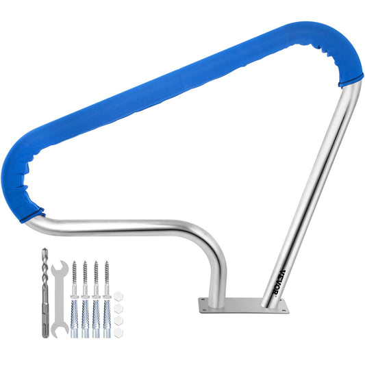 Pool Railing 39x32" Pool Railing 304 Stainless Steel 250LBS Load Capacity Silver Rustproof Pool Handrail Humanized Pool Handrail with Blue Grip Protection &amp; M8 Drill and Self-Tapping Screws