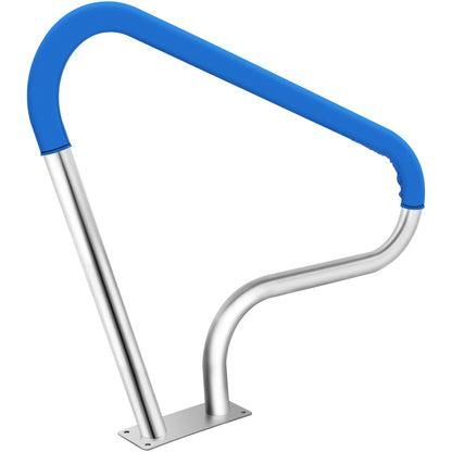 Poolräcke 39x32" Poolräcke 304 Rostfritt stål 250LBS Lastkapacitet Silver Rostskyddad poolhandledare Humaniserad poolhandledare med blått greppskydd & M8-borr och självtejpande skruvar