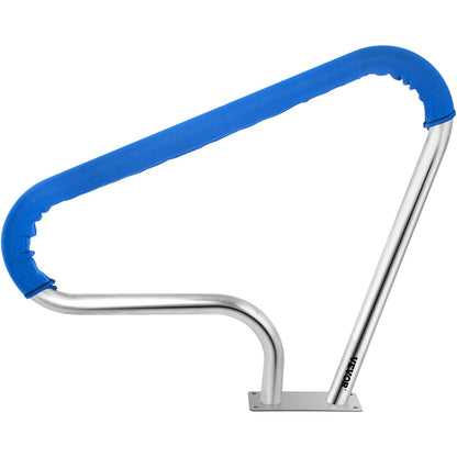 Poolräcke 39x32" Poolräcke 304 Rostfritt stål 250LBS Lastkapacitet Silver Rostskyddad poolhandledare Humaniserad poolhandledare med blått greppskydd & M8-borr och självtejpande skruvar