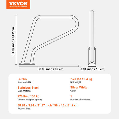 Pool-Handlauf 39 x 32 Zoll Edelstahl mit Grundplatte für Whirlpool