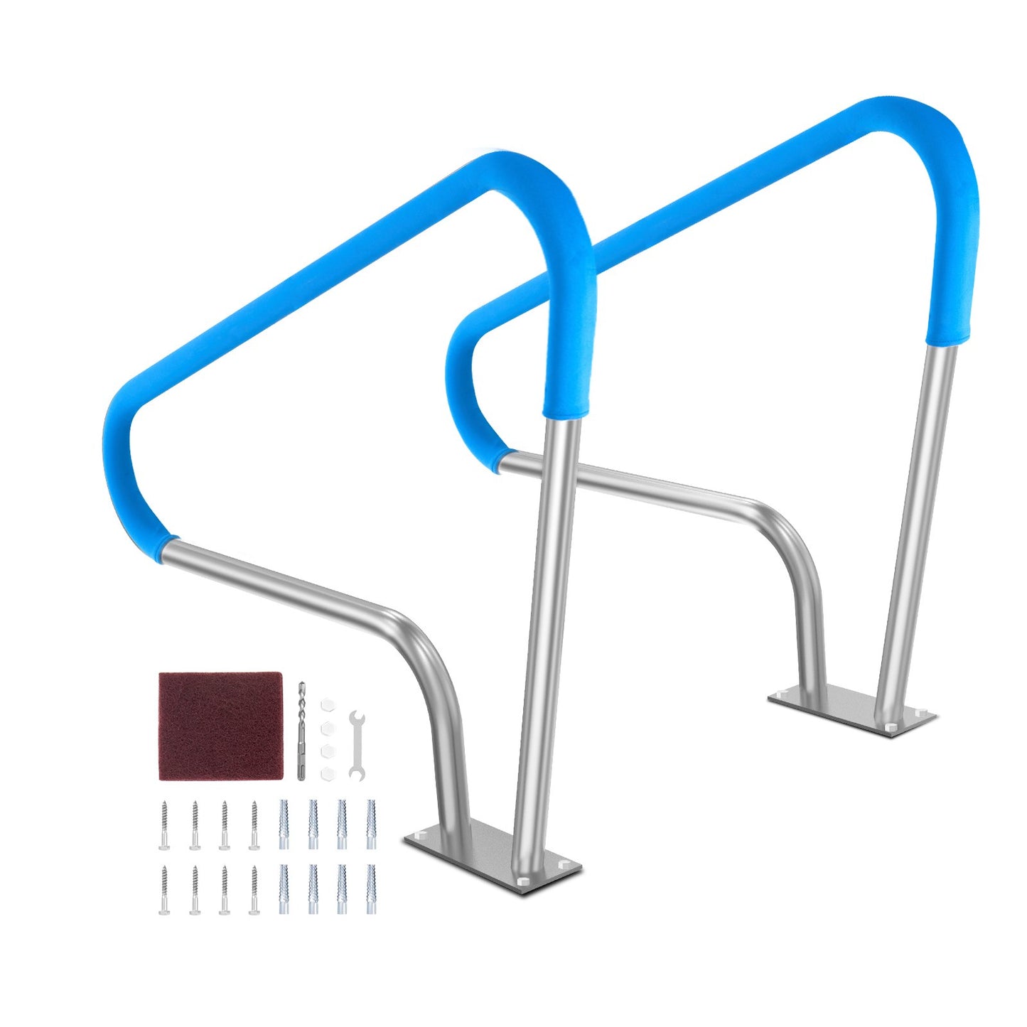 Pool-Handlauf, 2 Stück, 122 x 91 cm, Edelstahl, mit Grundplatte für Whirlpool