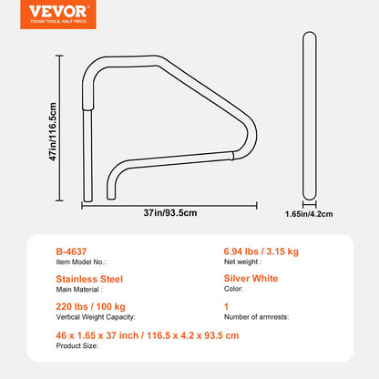 Pool Handrail,46 x 37 inch Pool Railing, Stainless Steel (Pre-built) for Indoor/Outdoor Pools,Swimming Pool Railing for Decks,Rust-Proof Grab Bar with Blue Grip Cover&Accessories for Spas