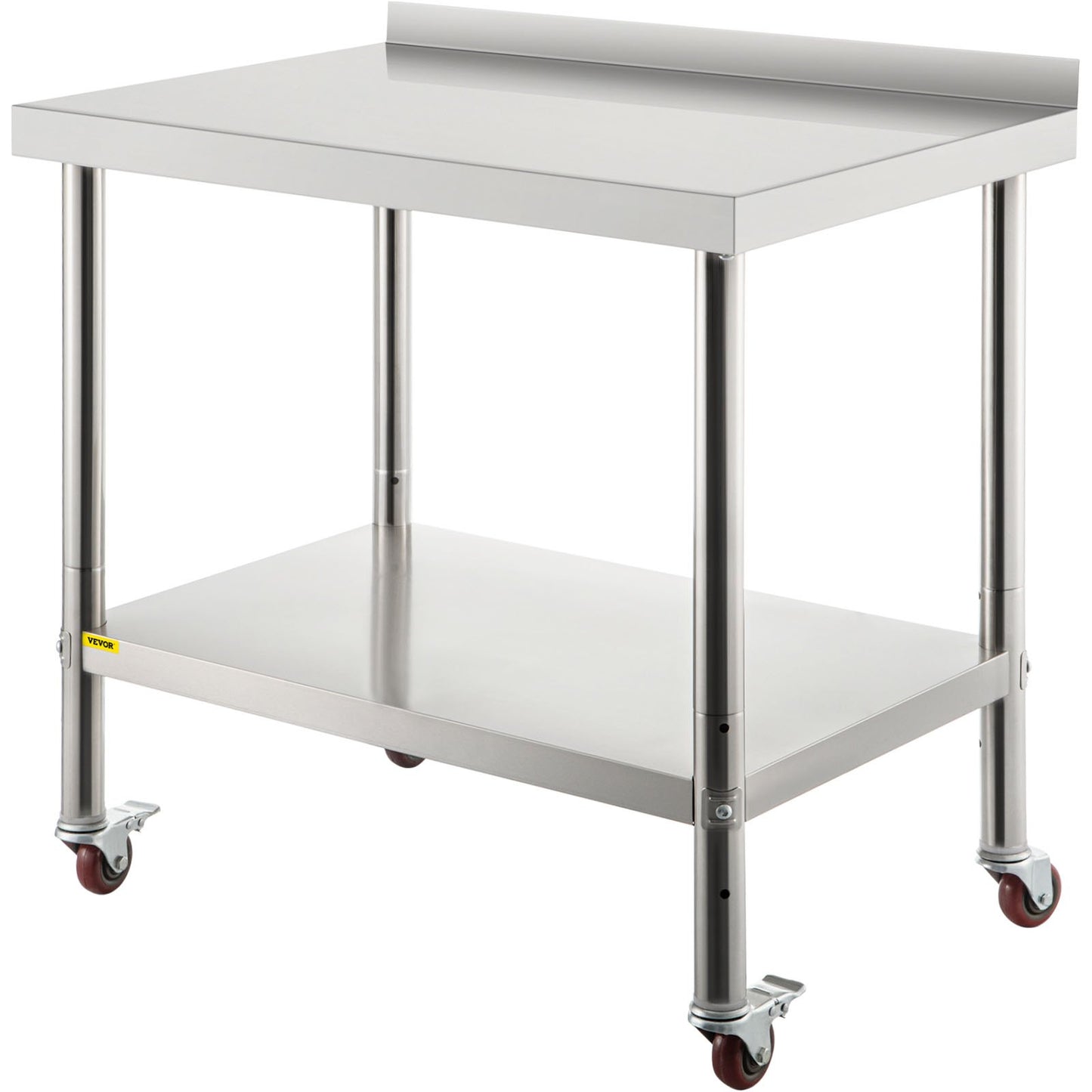 Stainless Steel Prep Table, 30 x 24 x 35 inches, 440 lbs Load Capacity Heavy Duty Metal Work Table with Adjustable Bottom Shelf and 4 Casters, Commercial Workstation for Kitchen Restaurant