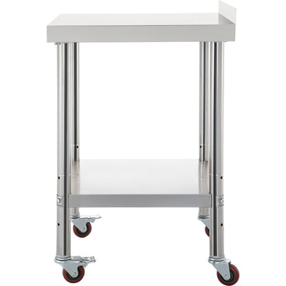 Stainless Steel Prep Table, 30 x 24 x 35 inches, 440 lbs Load Capacity Heavy Duty Metal Work Table with Adjustable Bottom Shelf and 4 Casters, Commercial Workstation for Kitchen Restaurant