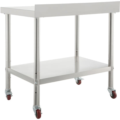 Stainless Steel Prep Table, 30 x 24 x 35 inches, 440 lbs Load Capacity Heavy Duty Metal Work Table with Adjustable Bottom Shelf and 4 Casters, Commercial Workstation for Kitchen Restaurant