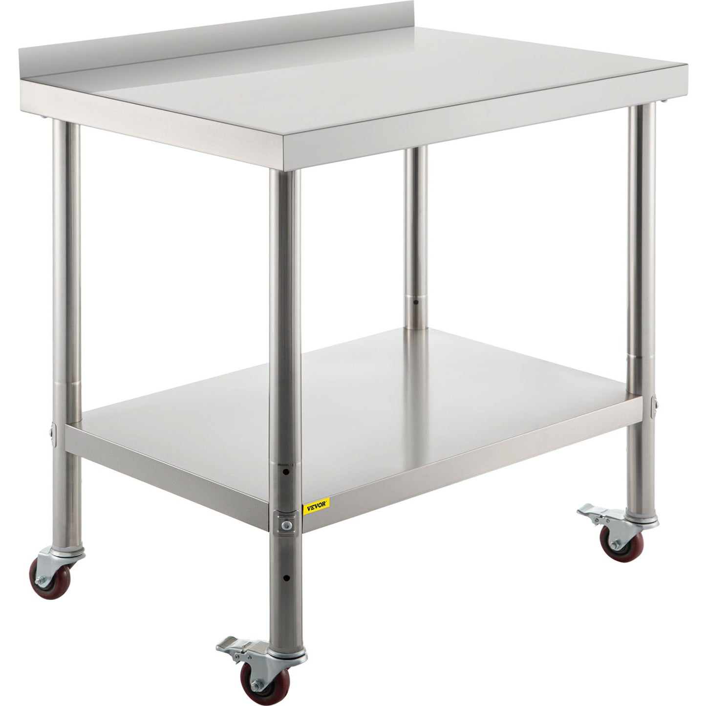 Stainless Steel Prep Table, 30 x 24 x 35 inches, 440 lbs Load Capacity Heavy Duty Metal Work Table with Adjustable Bottom Shelf and 4 Casters, Commercial Workstation for Kitchen Restaurant