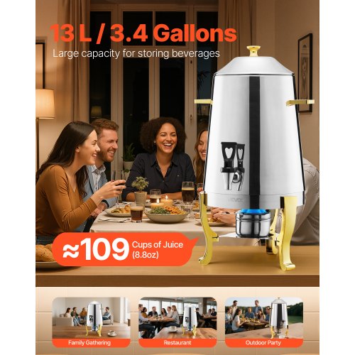 Rostfritt Stål Dispenser för Varmt Te och Kall Dryck 13L Dryckesdispenser