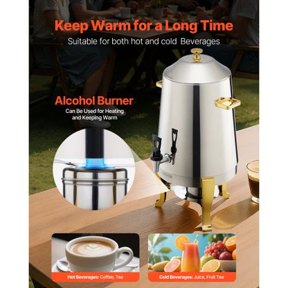 Rostfritt Stål Dispenser för Varmt Te och Kall Dryck 13L Dryckesdispenser