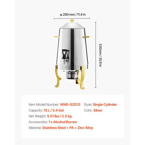 Rostfritt Stål Dispenser för Varmt Te och Kall Dryck 13L Dryckesdispenser