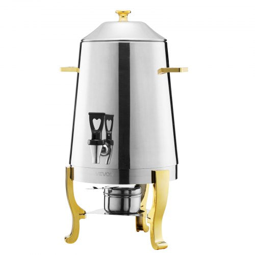 Stainless Steel Beverage Dispenser, 3.4 Gallon Drink Dispenser with Alcohol Burner, Hot & Cold Drink Dispensers with Spigot for Coffee Tea Hot Water, Ideal for Restaurants, Hotels, Parties
