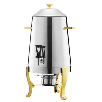 Stainless Steel Beverage Dispenser, 3.4 Gallon Drink Dispenser with Alcohol Burner, Hot & Cold Drink Dispensers with Spigot for Coffee Tea Hot Water, Ideal for Restaurants, Hotels, Parties