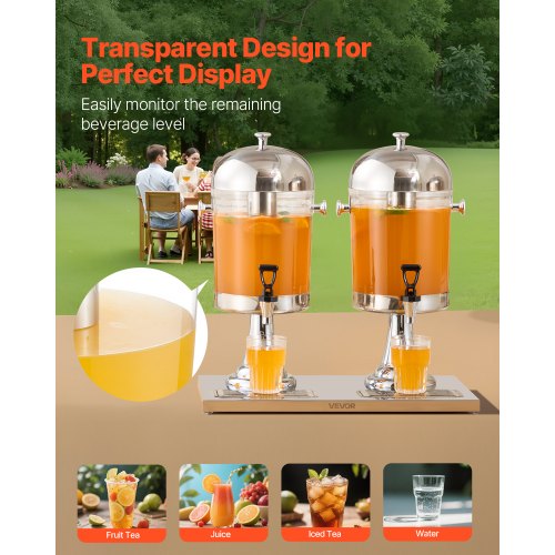 Drinks Dispenser 8L x 2 Drinks Dispenser for Party with Pouring Tray