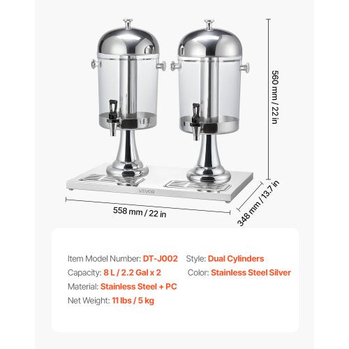 Drinks Dispenser 8L x 2 Drinks Dispenser for Party with Pouring Tray