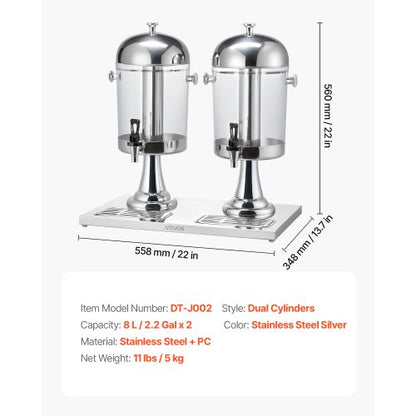 Drinks Dispenser 8L x 2 Drinks Dispenser for Party with Pouring Tray