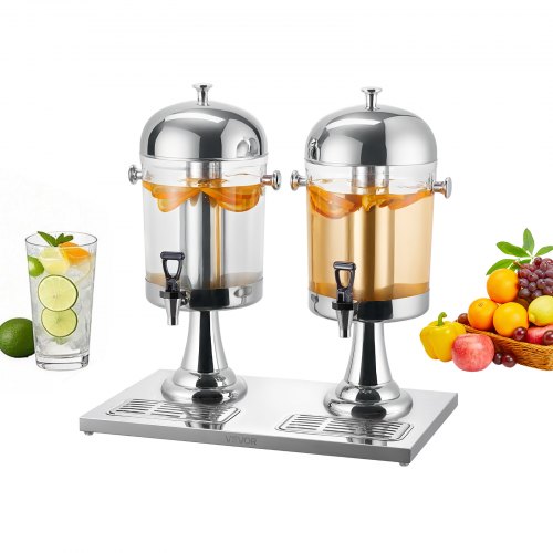Beverage Dispenser, 2.1 Gallon x 2 Drink Dispenser for Parties, Stainless Steel + Plastic Juice Dispensers with Spigot Ice Chamber Tray, Iced Tea Lemonade Dispensers, for Restaurants, Hotels