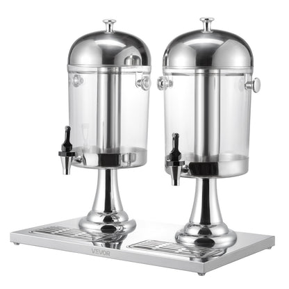 Beverage Dispenser, 2.1 Gallon x 2 Drink Dispenser for Parties, Stainless Steel + Plastic Juice Dispensers with Spigot Ice Chamber Tray, Iced Tea Lemonade Dispensers, for Restaurants, Hotels