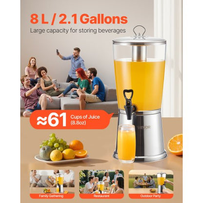 Beverage Dispenser 8L Beverage Dispenser for Parties with Ice Chamber with Spout