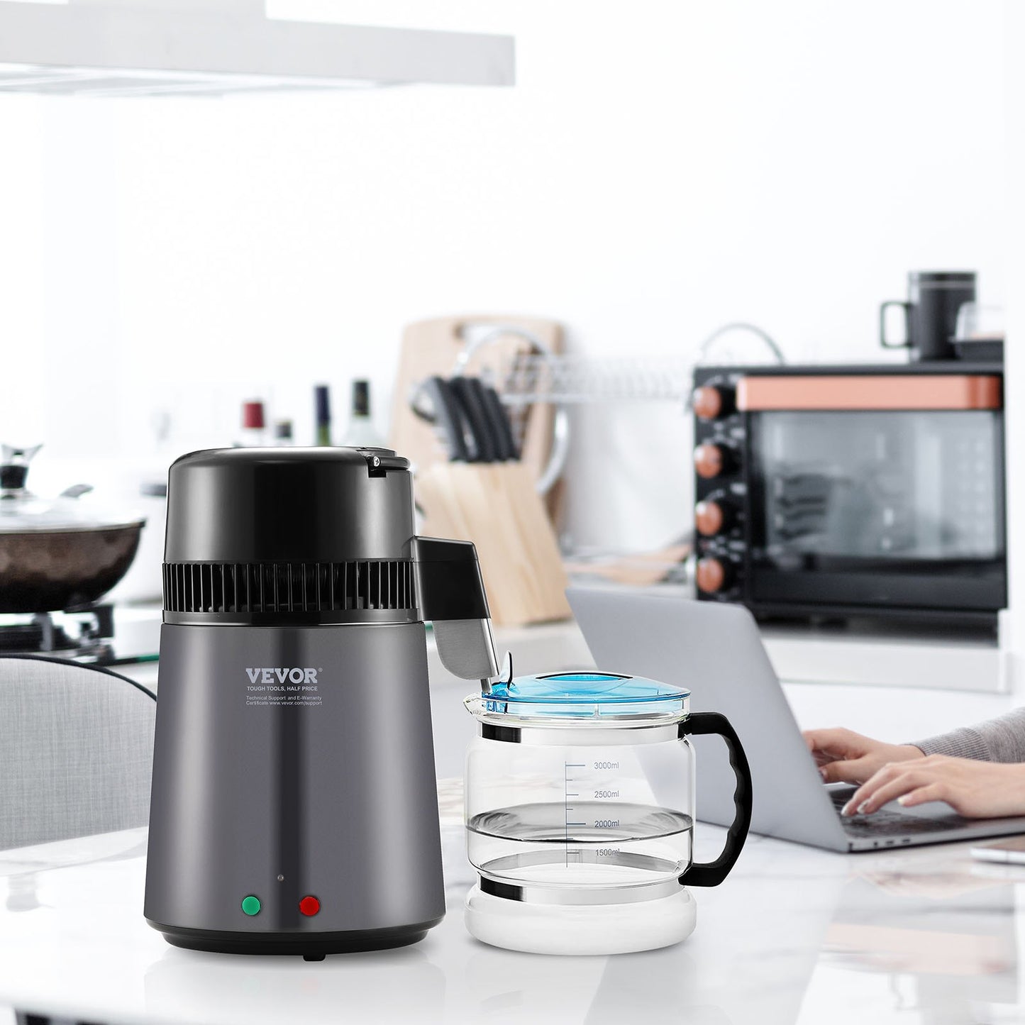 Water Distiller, 4L 1.05 Gallon Pure Water Purifier Filter For Home Countertop, 750W Distilled Water Maker, Stainless Steel Interior Distiller Water Making Machine to Make Clean Water, Gray