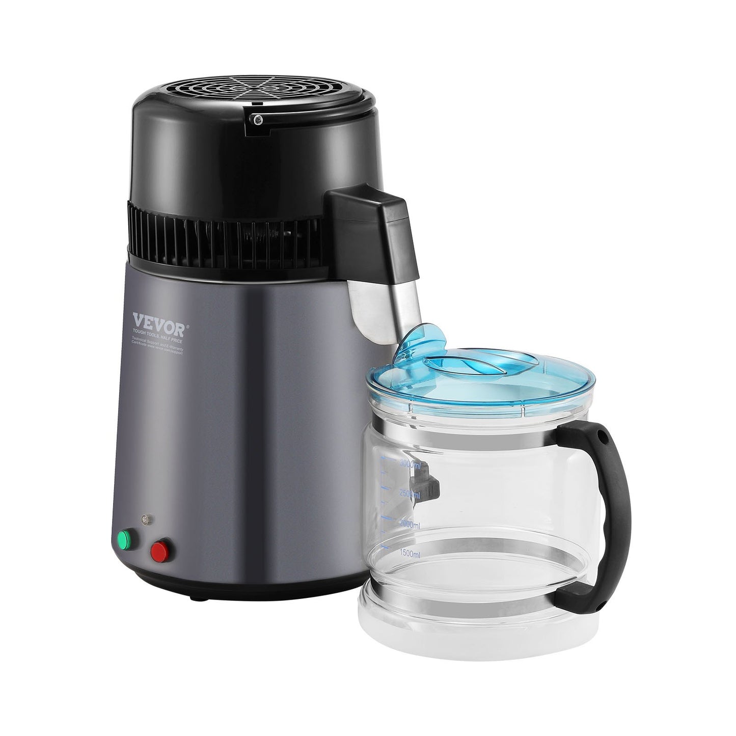 Water Distiller, 4L 1.05 Gallon Pure Water Purifier Filter For Home Countertop, 750W Distilled Water Maker, Stainless Steel Interior Distiller Water Making Machine to Make Clean Water, Gray